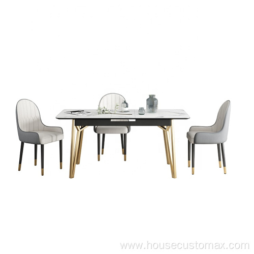 Retractable Dining Room Table Sintered Stone Golden Frame